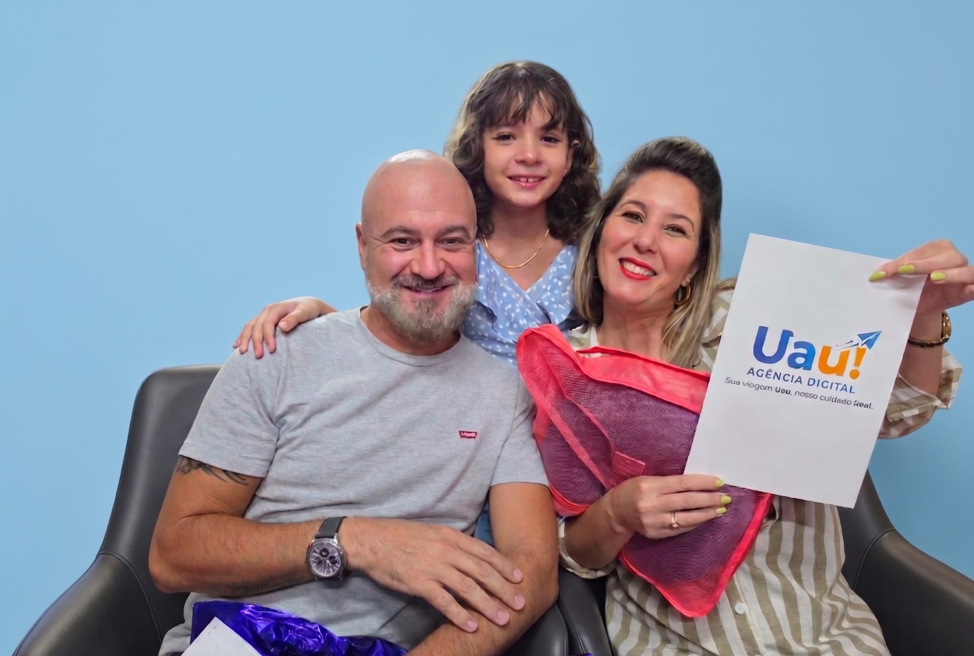 Família da Priscila, Marco e Isadora — primeira cliente da Uau! Agência Digital